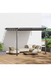 Living and Home 10 x 13FT Outdoor Lean To Pergola with Canopy in Dark Grey - thumbnail 3