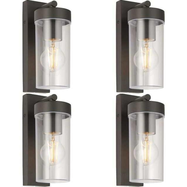 Loops 4 PACK Modern Outdoor IP44 Wall Lantern Light - 15W E27 GLS LED - Dimmable - image 1