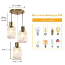 COMELY Pendant Ceiling Light, 3-Lights Crystal Ceiling Lights, E27 in Copper - thumbnail 6
