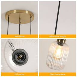COMELY Pendant Ceiling Light, 3-Lights Crystal Ceiling Lights, E27 in Copper - thumbnail 7