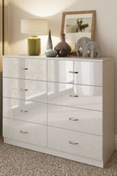 FWStyle Chilton White Gloss 8 Drawer Chest (H) 73.5cm (W) 104cm (D) 40cm - thumbnail 1