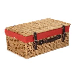 Red Hamper Wicker 45cm Buff Picnic Basket with Cotton Lining in Red - thumbnail 2