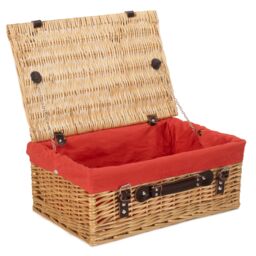 Red Hamper Wicker 45cm Buff Picnic Basket with Cotton Lining in Red