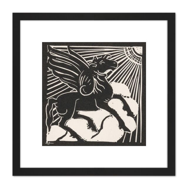 Artery8 Henri Jonas Winged Horse Pegasus Mythical Creature 8X8 Inch Square Wooden Framed Wall Art Print Picture with Mount in Black - image 1