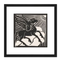 Artery8 Henri Jonas Winged Horse Pegasus Mythical Creature 8X8 Inch Square Wooden Framed Wall Art Print Picture with Mount in Black - thumbnail 1