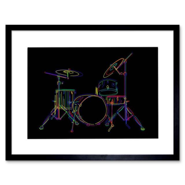 "Artery8 Painting Colourful Drum Kit Music Instrument 12x16"" Framed Art Print in Black - Size: W12"" x H16""" - image 1