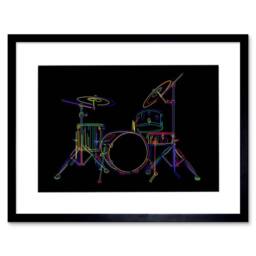 "Artery8 Painting Colourful Drum Kit Music Instrument 12x16"" Framed Art Print in Black - Size: W12"" x H16""" - thumbnail 1