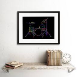 "Artery8 Painting Colourful Drum Kit Music Instrument 12x16"" Framed Art Print in Black - Size: W12"" x H16""" - thumbnail 2