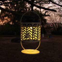 Obasyhig Style 2 Solar-Powered Wrought-Iron Openwork Table Lamp in White - thumbnail 5
