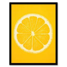 "Artery8 Lemon On Citron On Yellow Monotone Minimalist Kitchen Interior Decor Art Print Framed Poster Wall Decor in Black - Size: W12"" x H16""" - thumbnail 1