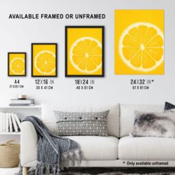 "Artery8 Lemon On Citron On Yellow Monotone Minimalist Kitchen Interior Decor Art Print Framed Poster Wall Decor in Black - Size: W12"" x H16""" - thumbnail 3