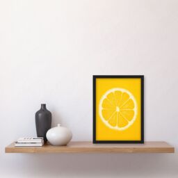 "Artery8 Lemon On Citron On Yellow Monotone Minimalist Kitchen Interior Decor Art Print Framed Poster Wall Decor in Black - Size: W12"" x H16""" - thumbnail 4