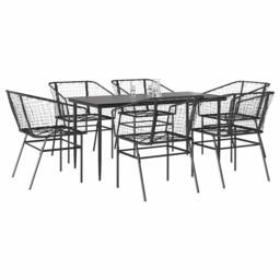 Berkfield Home 7 Piece Garden Dining Set Black Poly Rattan Glass - thumbnail 2