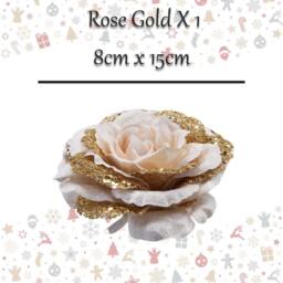 VFM e-Store Christmas Rose Head with Clip Decoration 8cm x 15cm Rose Gold X 1 - Size: 8 cm x 15 cm - thumbnail 2