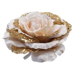 VFM e-Store Christmas Rose Head with Clip Decoration 8cm x 15cm Rose Gold X 1 - Size: 8 cm x 15 cm