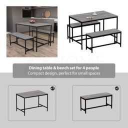 Home Discount Vida Designs Roslyn 4 Seater Dining Table With Bench Set in Dark Grey - thumbnail 3