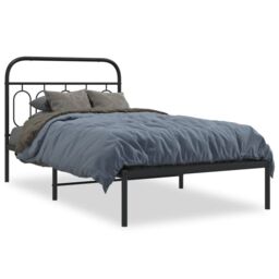 Berkfield Home Metal Bed Frame without Mattress with Headboard Black 100x190cm - Size: 100x190 cm - thumbnail 2