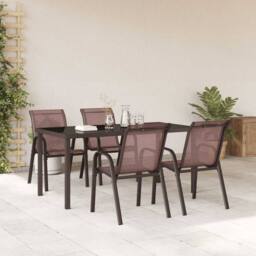Berkfield Home Stackable Garden Chairs 4 pcs Brown Textilene Fabric - thumbnail 1