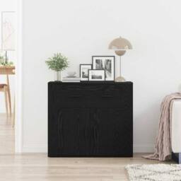 Berkfield Home Sideboard Black Oak 80x33x70 cm Engineered Wood - Size: 80 x 33 x 70 cm - thumbnail 4