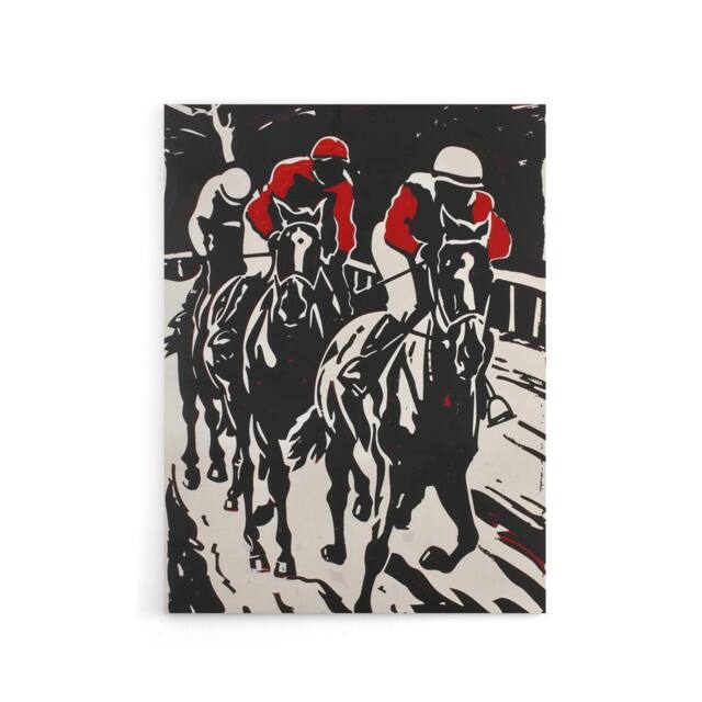 "Artery8 Jockeys Horse Racing Race Canvas Wall Art Print in Black - Size: W18"" x H24""" - image 1