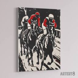 "Artery8 Jockeys Horse Racing Race Canvas Wall Art Print in Black - Size: W18"" x H24""" - thumbnail 2
