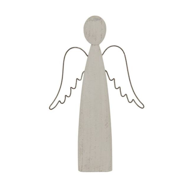 Lemon Pavilion Furniture and Decor Large Whitewashed Rustic Standing Angel Decoration - L4xW18xH37 cm in White