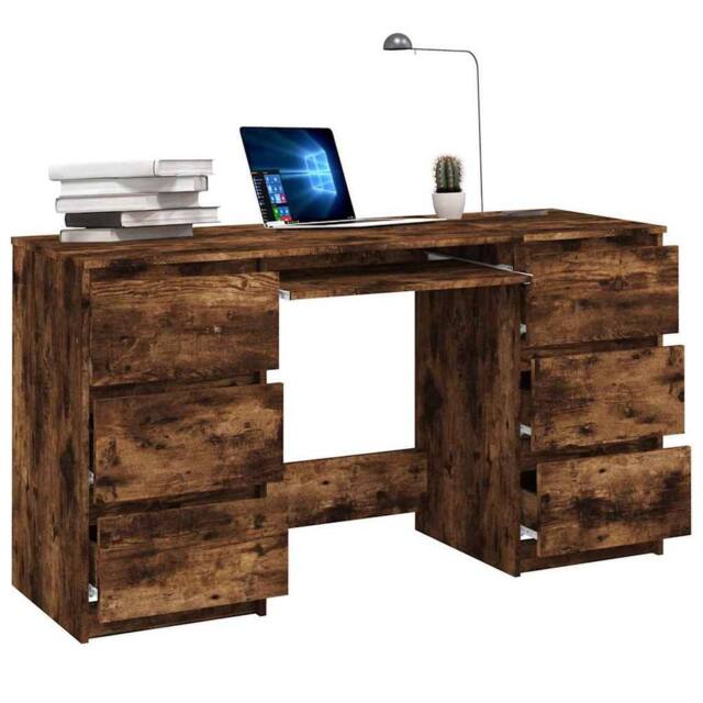 Berkfield Home Decorative Writing Desk Smoked Oak 140x50x77 cm Engineered Wood in Brown - Size: 140 x 50 x 77 cm - image 1