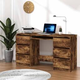Berkfield Home Decorative Writing Desk Smoked Oak 140x50x77 cm Engineered Wood in Brown - Size: 140 x 50 x 77 cm - thumbnail 2