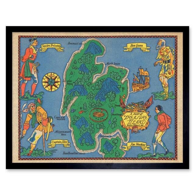 "Artery8 Map Stuart 1960 Stevenson's Treasure Island 12x16"" Framed Art Print - Size: W12"" x H16""" - image 1