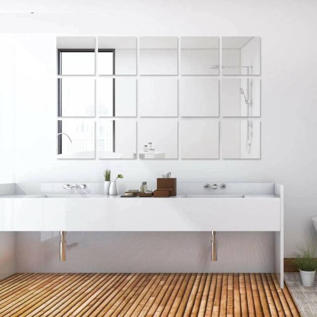 Kelvenix Square Mirror Tiles Wall Mounted DIY Full Body Self-Adhesive Stick in Silver - Size: 15 cm - image 1