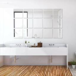 Kelvenix Square Mirror Tiles Wall Mounted DIY Full Body Self-Adhesive Stick in Silver - Size: 15 cm