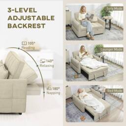 STILVORA 2 Seater Sofa Bed with Adjustable Backrest in Beige - thumbnail 7