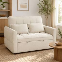 STILVORA 2 Seater Sofa Bed with Adjustable Backrest in Beige