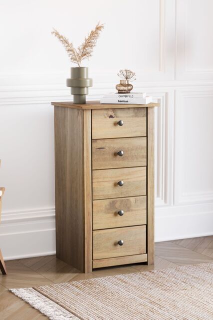 Home Discount Vida Designs Panama Solid Pine 5 Drawer Narrow Chest Storage Bedroom Furnuiture in Brown - image 1
