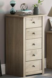 Vida Designs Panama 5 Drawer Narrow Chest Storage Bedroom Furnuiture