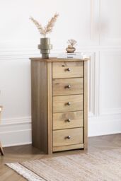 Home Discount Vida Designs Panama Solid Pine 5 Drawer Narrow Chest Storage Bedroom Furnuiture in Brown