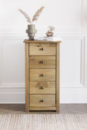 Home Discount Vida Designs Panama Solid Pine 5 Drawer Narrow Chest Storage Bedroom Furnuiture in Brown - thumbnail 2