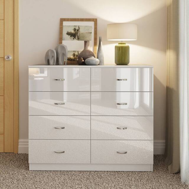 LUXURY LIFE Keaton Gloss White 8 Drawer Modern Twin Chest Of Drawers - image 1