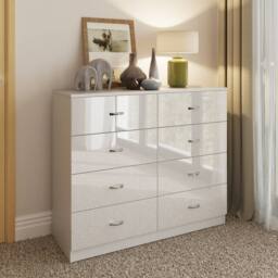 LUXURY LIFE Keaton Gloss White 8 Drawer Modern Twin Chest Of Drawers - thumbnail 2
