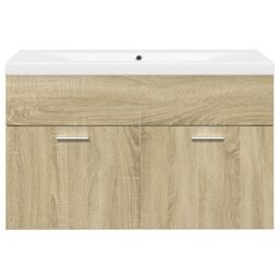 Berkfield Home Bathroom Sink Cabinet with Built-in Basin Sonoma Oak in Brown - thumbnail 4