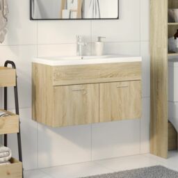 Berkfield Home Bathroom Sink Cabinet with Built-in Basin Sonoma Oak in Brown - thumbnail 3