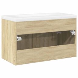 Berkfield Home Bathroom Sink Cabinet with Built-in Basin Sonoma Oak in Brown - thumbnail 6