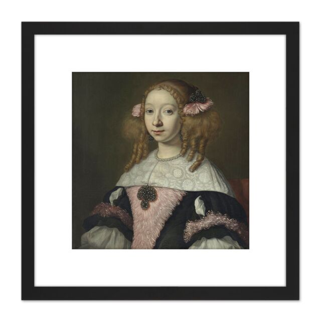 Artery8 Van Der Helst Portrait Adriana Hinlopen 8X8 Inch Square Wooden Framed Wall Art Print Picture with Mount in Black - image 1