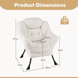 Gymax Large Lazy Chair Sherpa Upholstered Accent Chair With Head Pillow in Beige - thumbnail 2