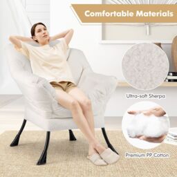 Gymax Large Lazy Chair Sherpa Upholstered Accent Chair With Head Pillow in Beige - thumbnail 5