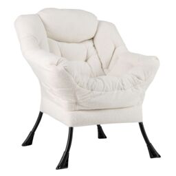 Gymax Large Lazy Chair Sherpa Upholstered Accent Chair With Head Pillow in Beige - thumbnail 1