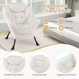 Gymax Large Lazy Chair Sherpa Upholstered Accent Chair With Head Pillow in Beige - thumbnail 6