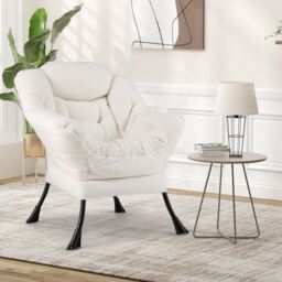 Gymax Large Lazy Chair Sherpa Upholstered Accent Chair With Head Pillow in Beige - thumbnail 3