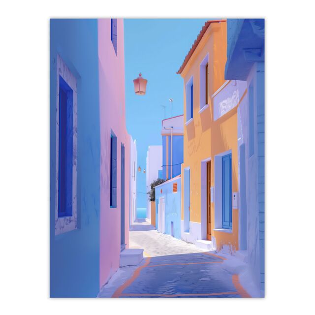 "Artery8 Greek Costal Pastel Colour Painting Calm Sunny Wall Art Print - Size: W24"" x H32""" - image 1