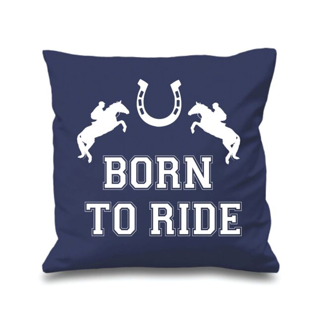 "60 SECOND MAKEOVER Navy Cushion Cover Born To Ride 16"" x 16"" Daughter Friend Gift Decorative Cushion Home Horse Equestrian - Size: 40 cm x 40 cm"